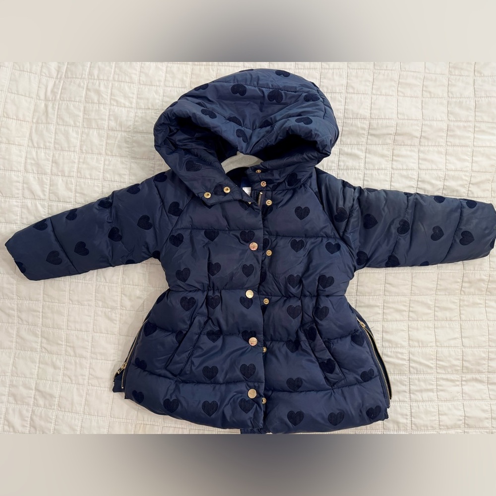 Jacadi Navy Heart Patterned Puffer Coat - Picture 11 of 14